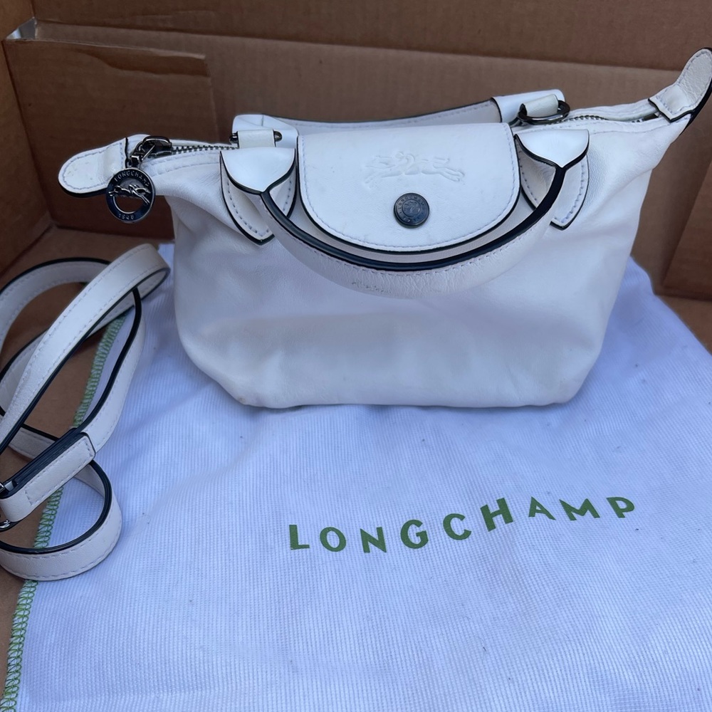 LONGCHAMP Le Pliage Cuir Mini Crossbody Bag White